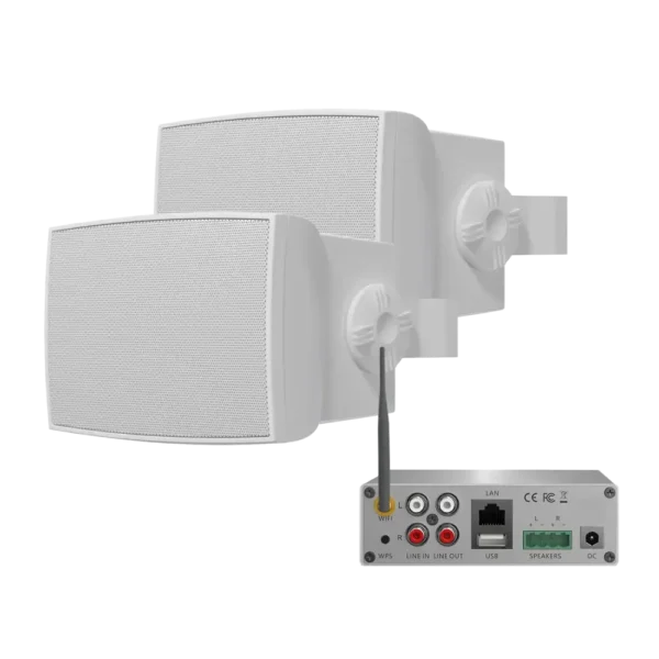 <B>WMA70-OSW</b> <BR>WiFi-Audio versterker 70 Watt met Shuffle speakers
